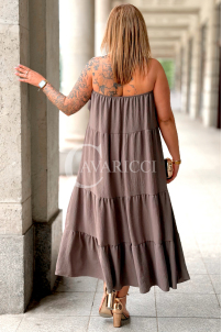 MARCELLA Maxikleid mit Volant & Bindeband – Fango
