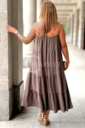 MARCELLA Maxikleid mit Volant & Bindeband – Fango