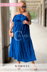 Kleid MARCELLA – Luftiges Maxikleid mit Volant am Dekolleté und Schleife am Hals Farbe Kornblume