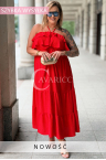 MARCELLA Kleid – Luftiges Maxikleid mit Volant am Ausschnitt und Bindung am Hals Farbe Rot