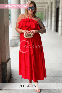MARCELLA Maxikleid Rot – Luftig mit Volant & Bindung