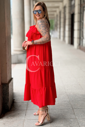 MARCELLA Maxikleid Rot – Luftig mit Volant & Bindung