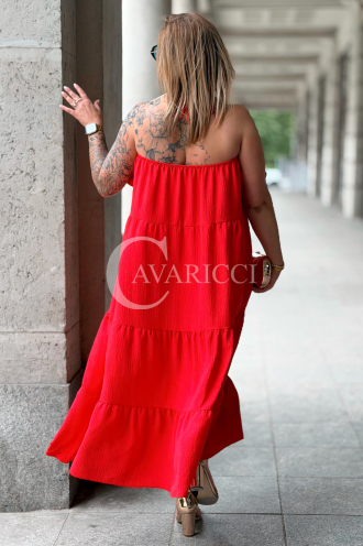 MARCELLA Maxikleid Rot – Luftig mit Volant & Bindung