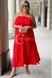 MARCELLA Maxikleid Rot – Luftig mit Volant & Bindung