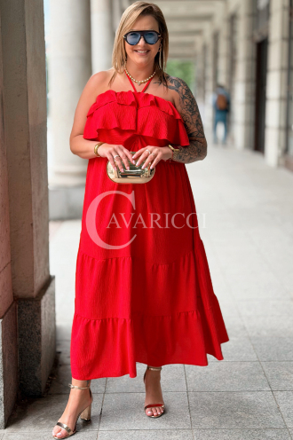 MARCELLA Maxikleid Rot – Luftig mit Volant & Bindung