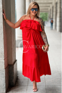 MARCELLA Maxikleid Rot – Luftig mit Volant & Bindung