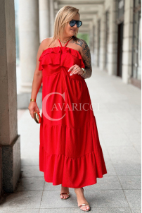 MARCELLA Maxikleid Rot – Luftig mit Volant & Bindung