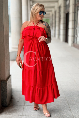 MARCELLA Maxikleid Rot – Luftig mit Volant & Bindung