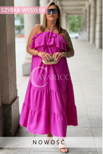 MARCELLA Maxikleid mit Volant & Neckholder in Fuchsia