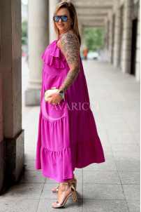 MARCELLA Maxikleid mit Volant & Neckholder in Fuchsia