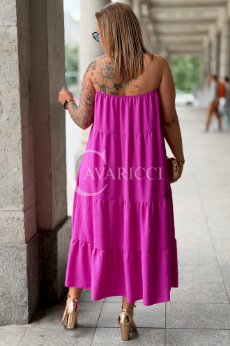 MARCELLA Maxikleid mit Volant & Neckholder in Fuchsia
