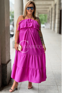 MARCELLA Maxikleid mit Volant & Neckholder in Fuchsia