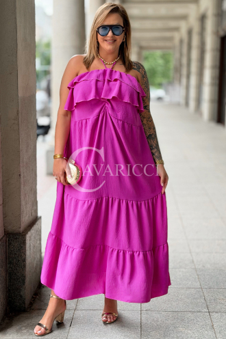 MARCELLA Maxikleid mit Volant & Neckholder in Fuchsia