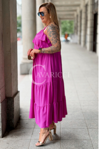 MARCELLA Maxikleid mit Volant & Neckholder in Fuchsia