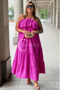 MARCELLA Maxikleid mit Volant & Neckholder in Fuchsia