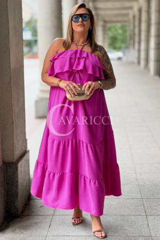 MARCELLA Maxikleid mit Volant & Neckholder in Fuchsia