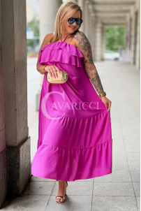 MARCELLA Maxikleid mit Volant & Neckholder in Fuchsia