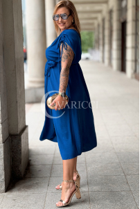 Kleid TUNIA Kornblume – Sommerkleid mit Rose & Schlitz