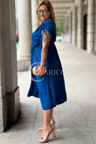 Kleid TUNIA Kornblume – Sommerkleid mit Rose & Schlitz