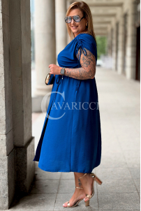 Kleid TUNIA Kornblume – Sommerkleid mit Rose & Schlitz
