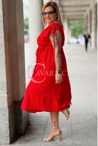 TUNIA Sommerkleid Rot mit Rose – Elegant & Bequem