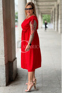TUNIA Sommerkleid Rot mit Rose – Elegant & Bequem