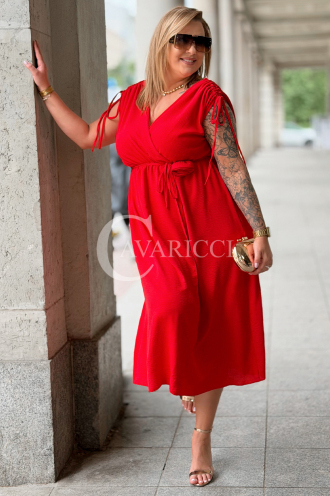 TUNIA Sommerkleid Rot mit Rose – Elegant & Bequem