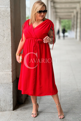TUNIA Sommerkleid Rot mit Rose – Elegant & Bequem