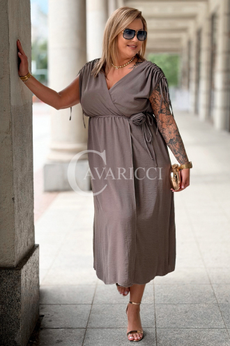 Kleid TUNIA Fango – Sommerkleid mit Rose & Wickelausschnitt