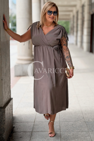 Kleid TUNIA Fango – Sommerkleid mit Rose & Wickelausschnitt