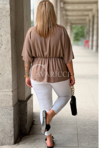 Bluse BARBARA Plus Size – Wickelausschnitt, Farbe Fango