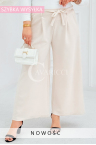 ZITA - Elegante lange Hose mit weitem Bein und Schleife in beiger Farbe