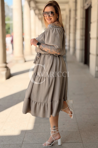 ALTEA Sommerkleid Schulterfrei mit Volant in Fango