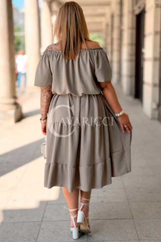 ALTEA Sommerkleid Schulterfrei mit Volant in Fango