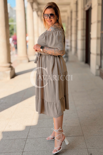 ALTEA Sommerkleid Schulterfrei mit Volant in Fango