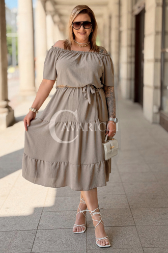 ALTEA Sommerkleid Schulterfrei mit Volant in Fango