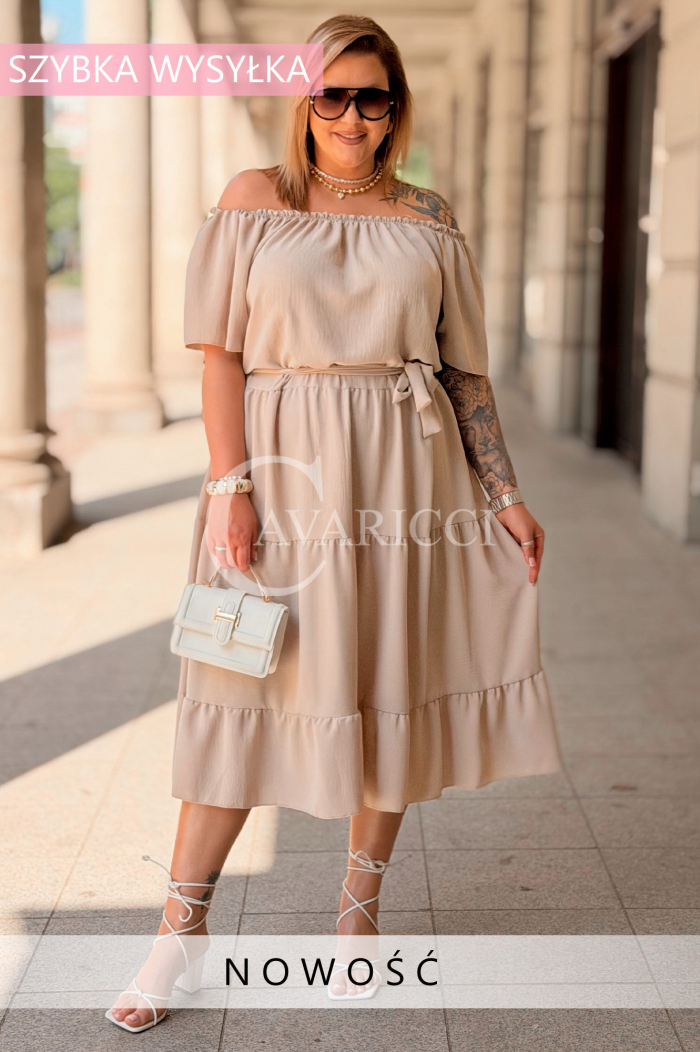 Sommerkleid ALTEA – Schulterfrei mit Volant in Beige