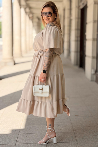 Sommerkleid ALTEA – Schulterfrei mit Volant in Beige