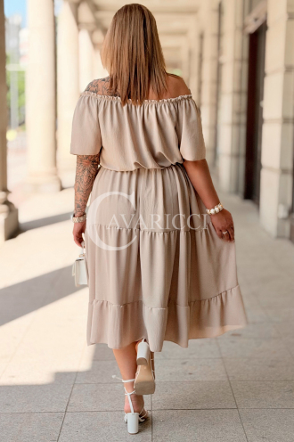 Sommerkleid ALTEA – Schulterfrei mit Volant in Beige