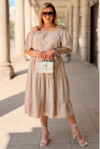Sommerkleid ALTEA – Schulterfrei mit Volant in Beige