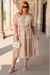 Sommerkleid ALTEA – Schulterfrei mit Volant in Beige