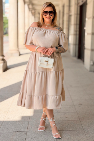 Sommerkleid ALTEA – Schulterfrei mit Volant in Beige