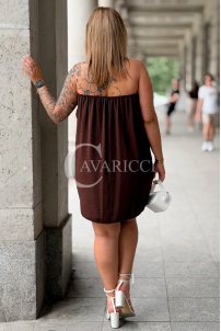Kleid MARIETTA – Lockeres Mini mit Volant, Schokolade
