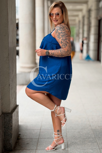 MARIETTA Lockeres Mini-Kleid mit Volant – Kornblume