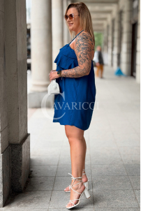 MARIETTA Lockeres Mini-Kleid mit Volant – Kornblume