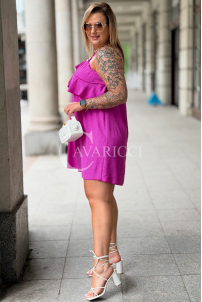 MARIETTA Kleid – Lockeres Mini mit Volant in Fuchsia