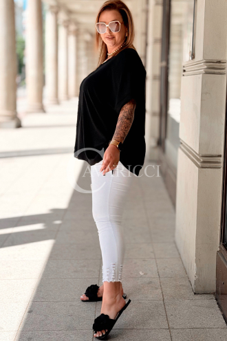 Oversize-Bluse HORTENSIA mit Schnürung in Schwarz – Plus Size
