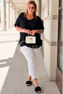 Oversize-Bluse HORTENSIA mit Schnürung in Schwarz – Plus Size