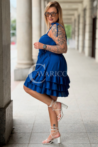 XENIA Kleid Kornblumenblau – Volants & Bindeband