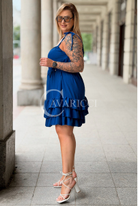 XENIA Kleid Kornblumenblau – Volants & Bindeband